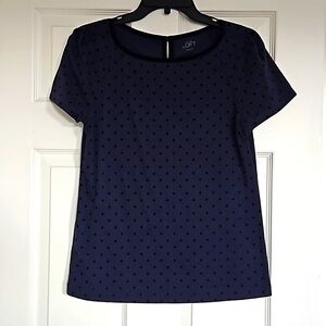 LOFT Navy top with velvet trim and polka dots